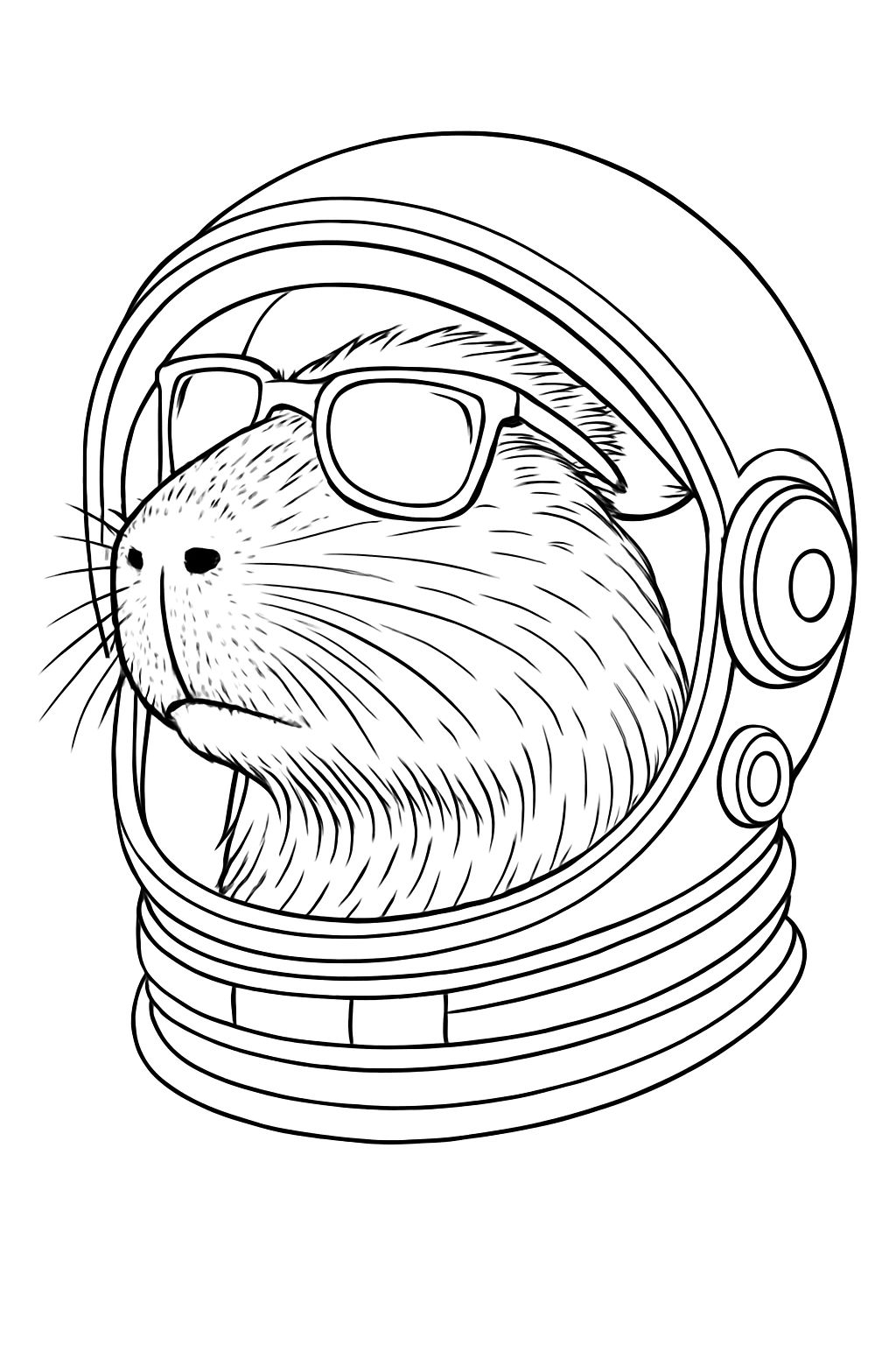 Whimsical Guinea Pig Astronaut Helmet Illustration for Coloring Book Pages