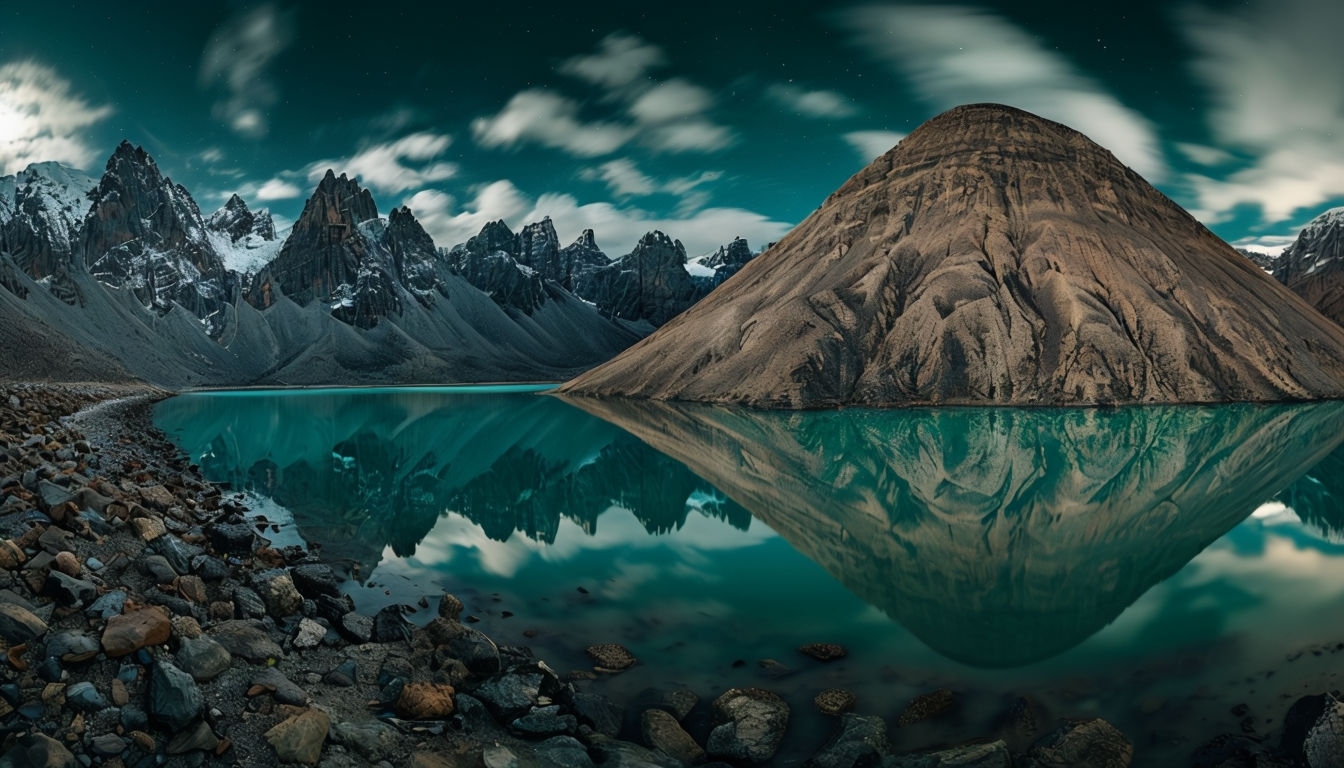 Serene Turquoise Lake Nighttime Landscape Virtual Background