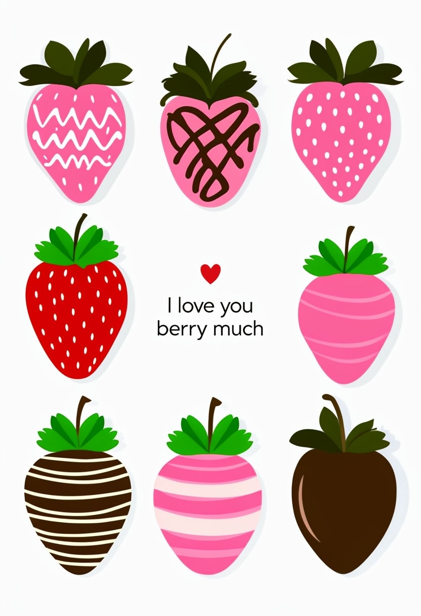 Whimsical Strawberry Greeting Card Design with Love Message Card