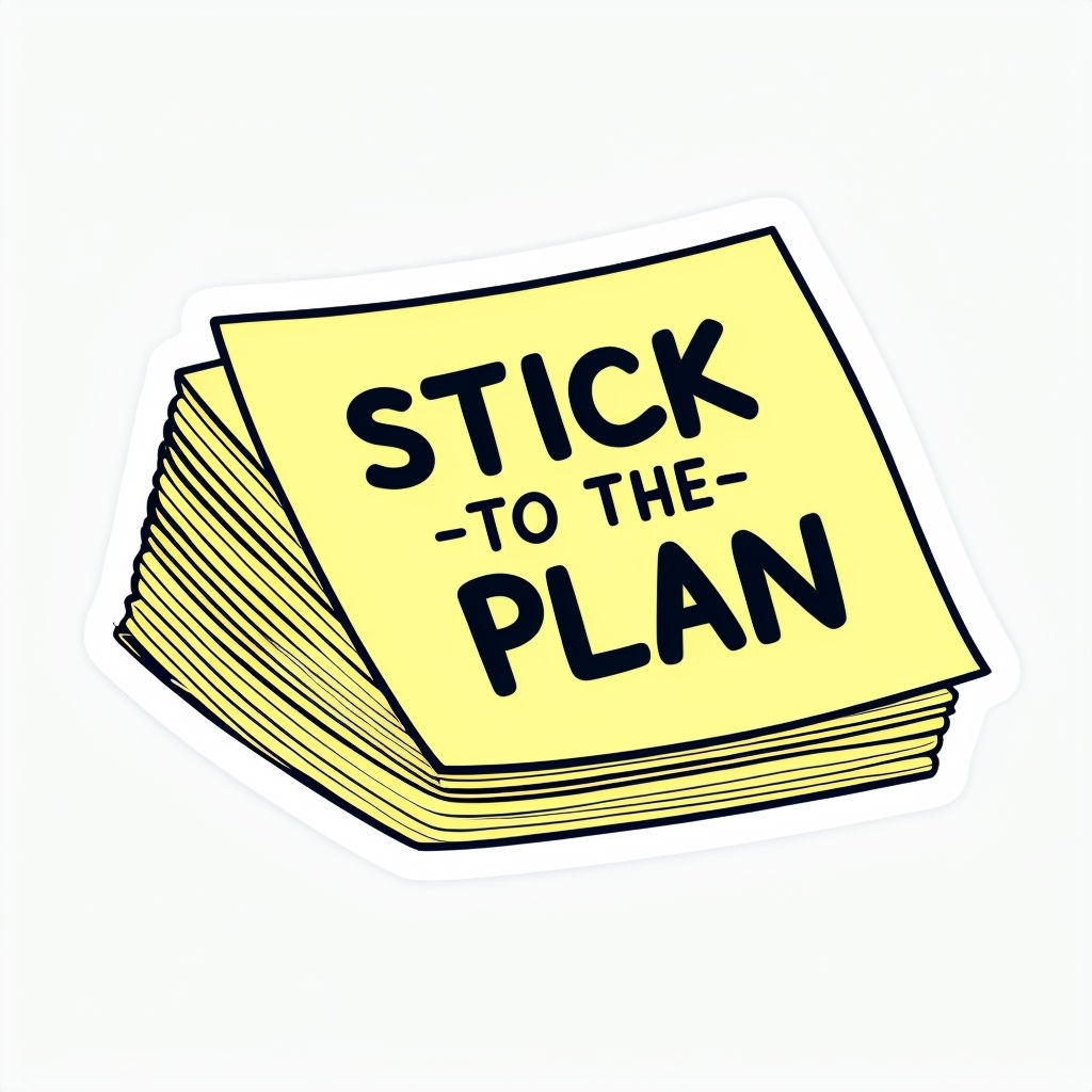 Playful Yellow Post-it Note 'Stick to the Plan' Sticker