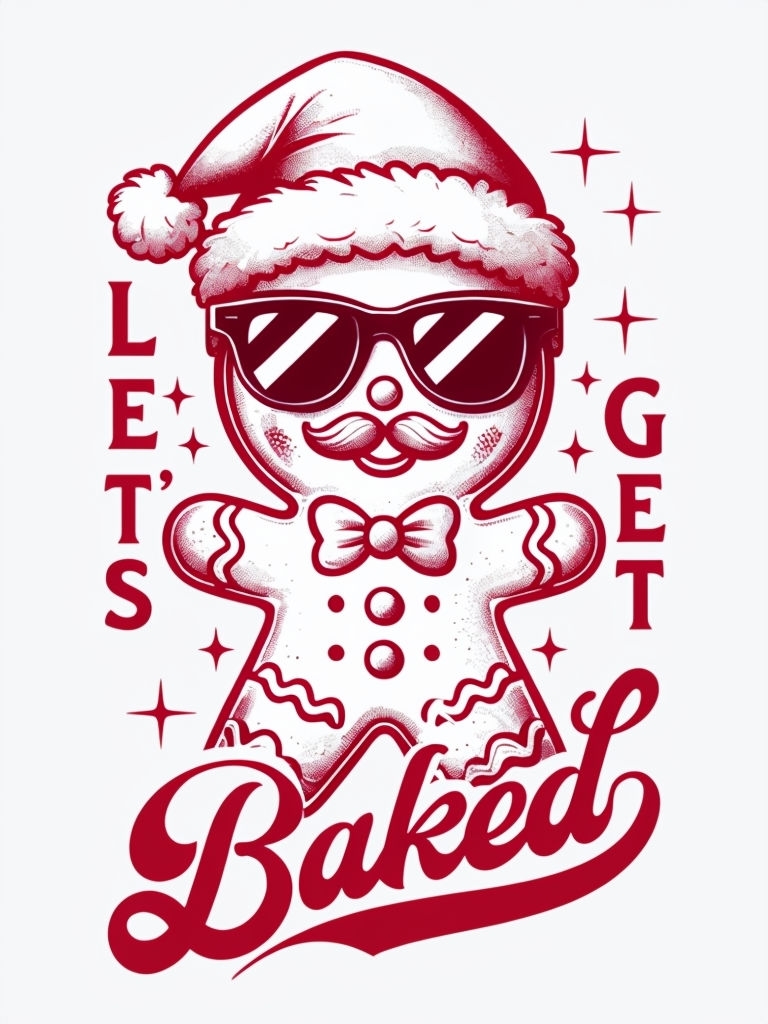 Festive Gingerbread Man with Sunglasses and Santa Hat T-Shirt