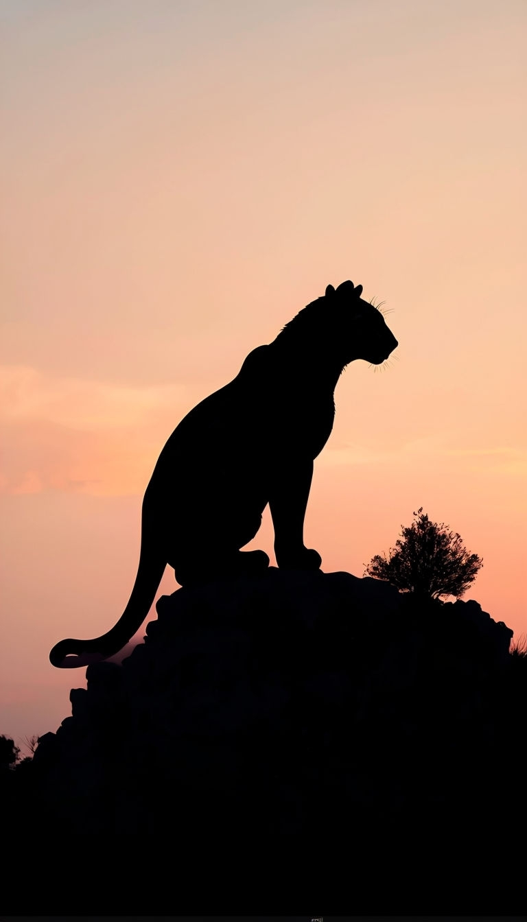 Majestic Feline Silhouette Against Vibrant Sunset Sky Mobile Wallpaper