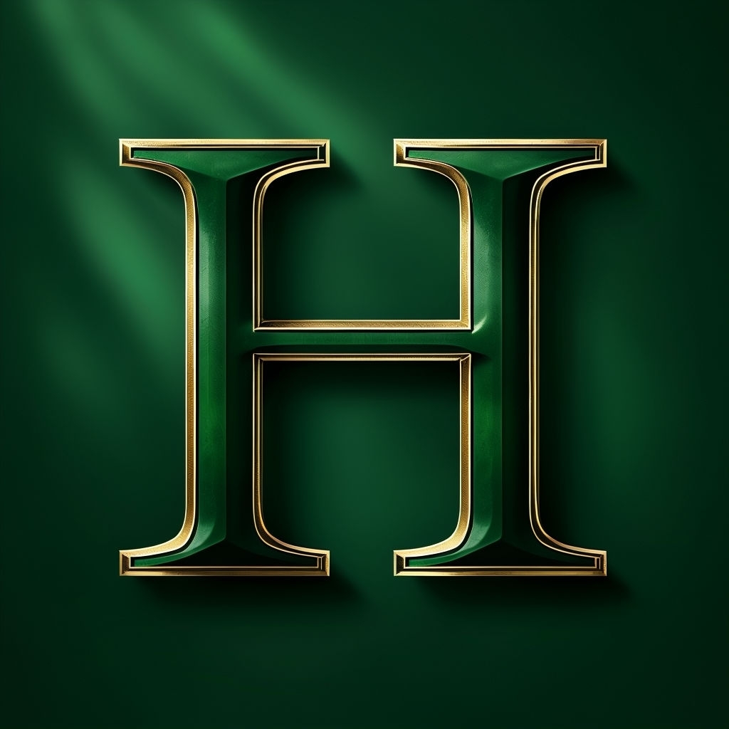 Luxurious Gold Outlined H on Forest Green Background Monogram