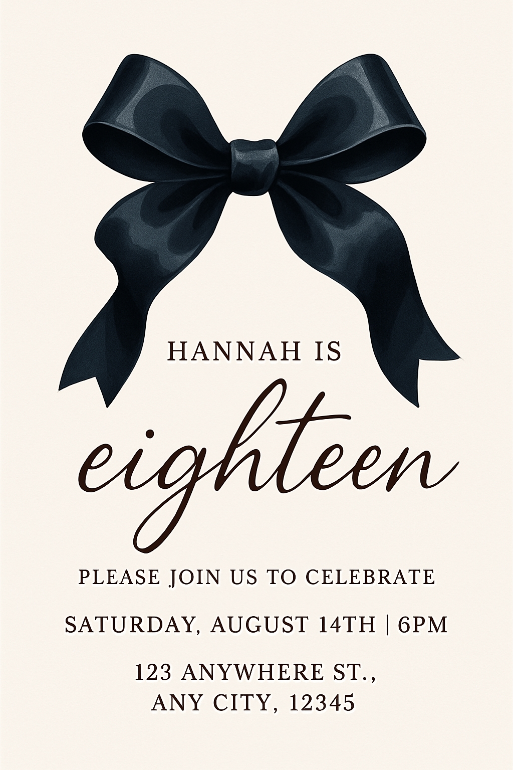 Elegant Black Bow Minimalist Invitation Card Design for Celebration Cards & Invites