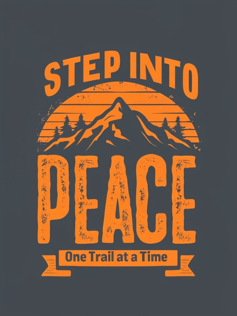 Bold Outdoor "Step Into Peace" Mountain Graphic Poster