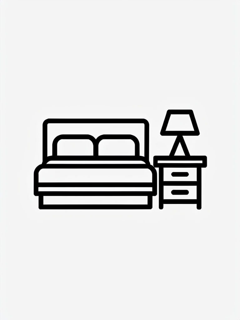 Minimalist Hotel Room Line Art Icon for Coloring Book Pages