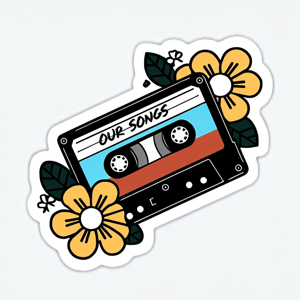 Retro Audio Cassette with Colorful Floral Accents Sticker