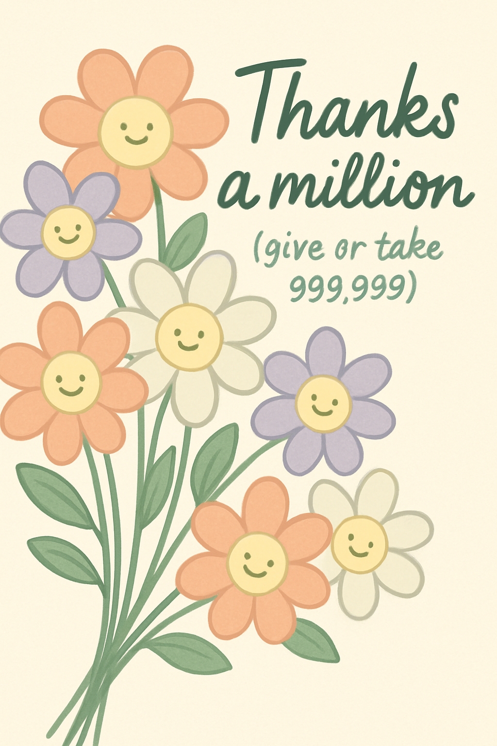 Cheerful Colorful Flowers with Smiling Faces Thank You Card Illustration Cards & Invites