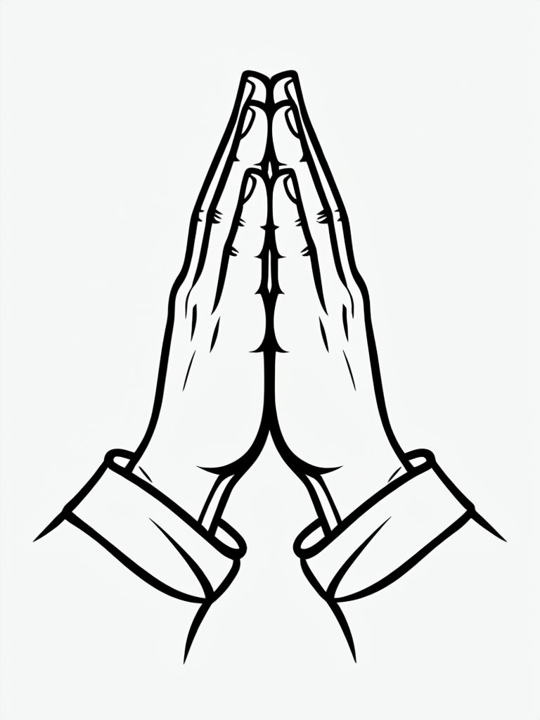 Minimalist Black and White Hands in Prayer Position Coloring Book Page