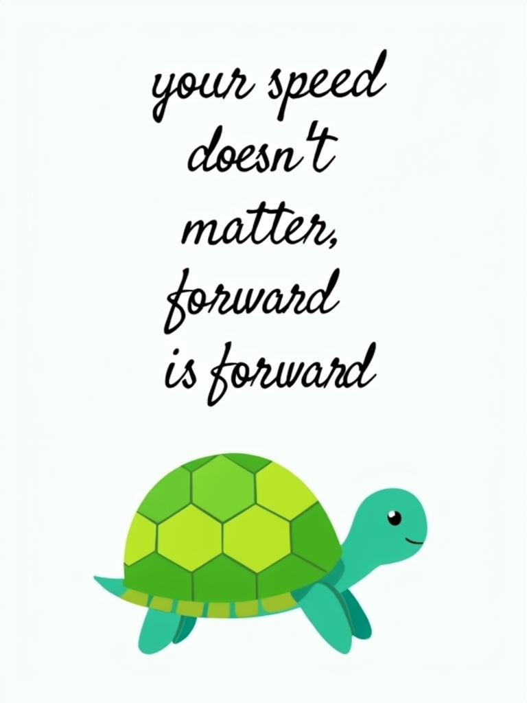 Inspirational Cartoon Turtle Illustration with Motivational Quote Sticker