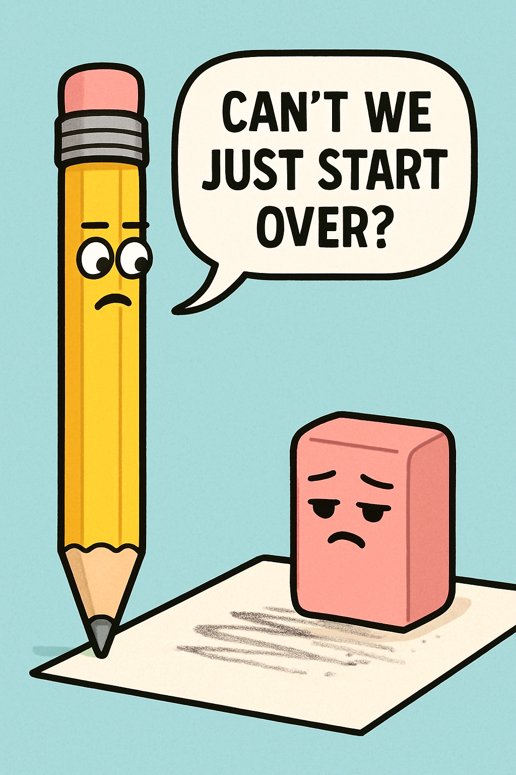 Sad Pencil and Eraser Cartoon with Humor and Relatable Vibes Meme
