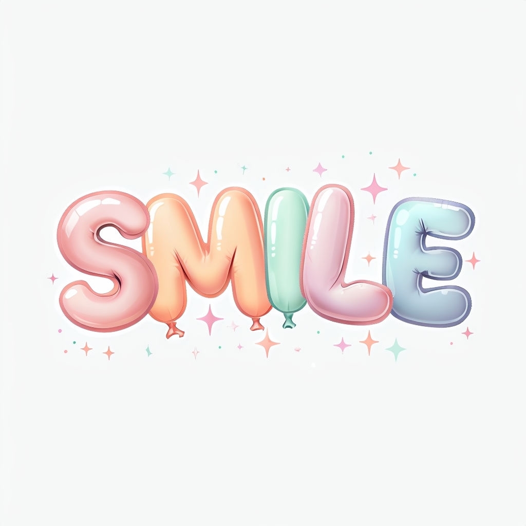 Cheerful Inflated Balloon Letters 'SMILE' Design T-shirt