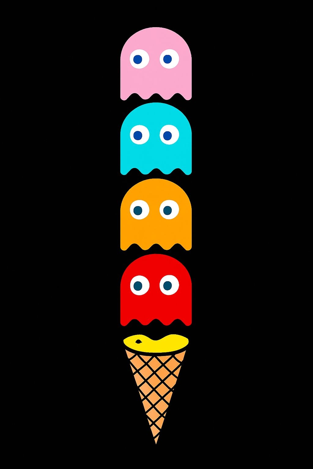 Colorful Minimalist Ghost Characters Illustration Poster
