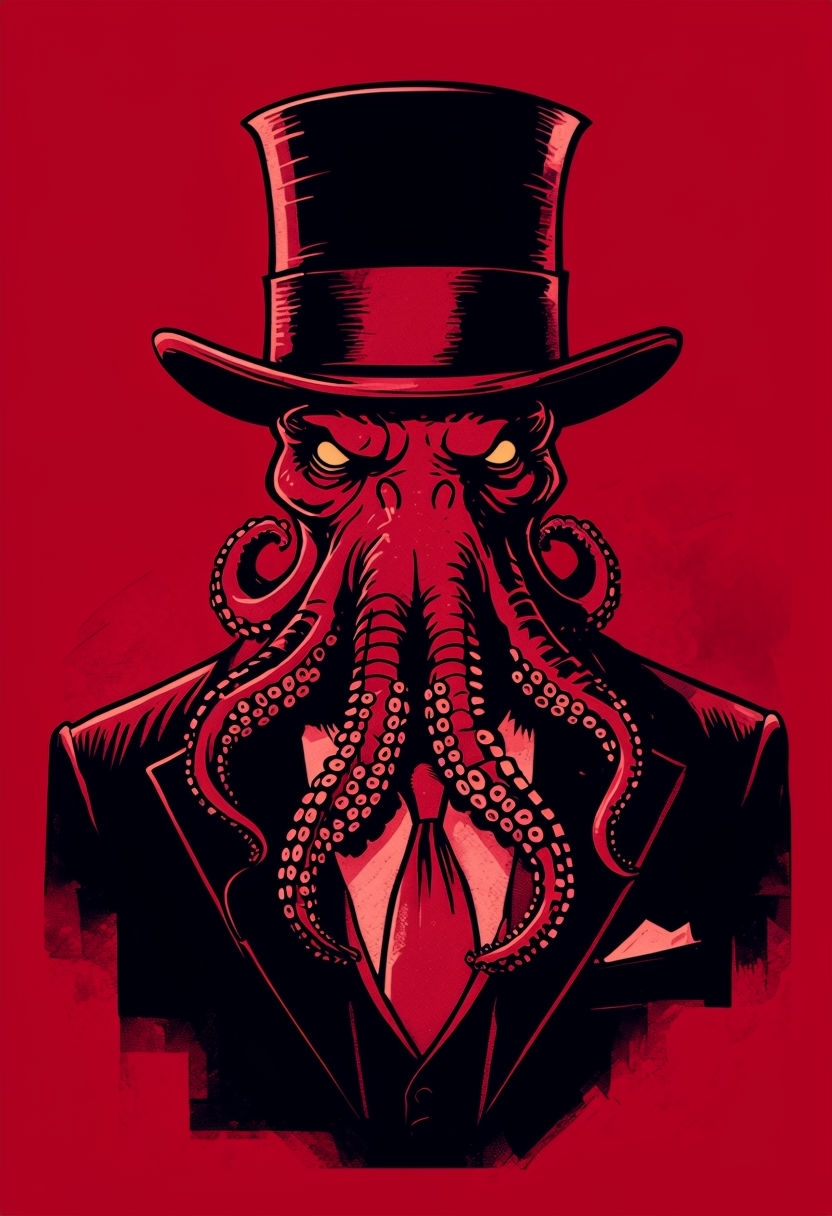 Menacing Octopus Illustration in Mignola Style T-Shirt