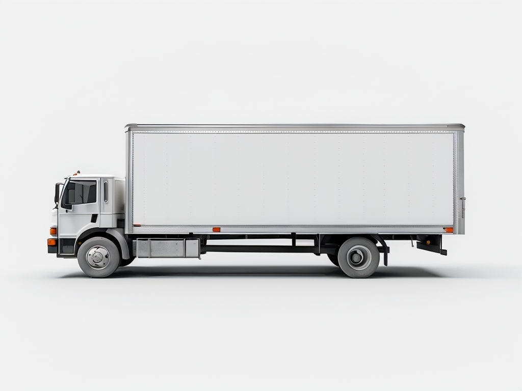 Realistic White Box Truck Side Profile Mockup