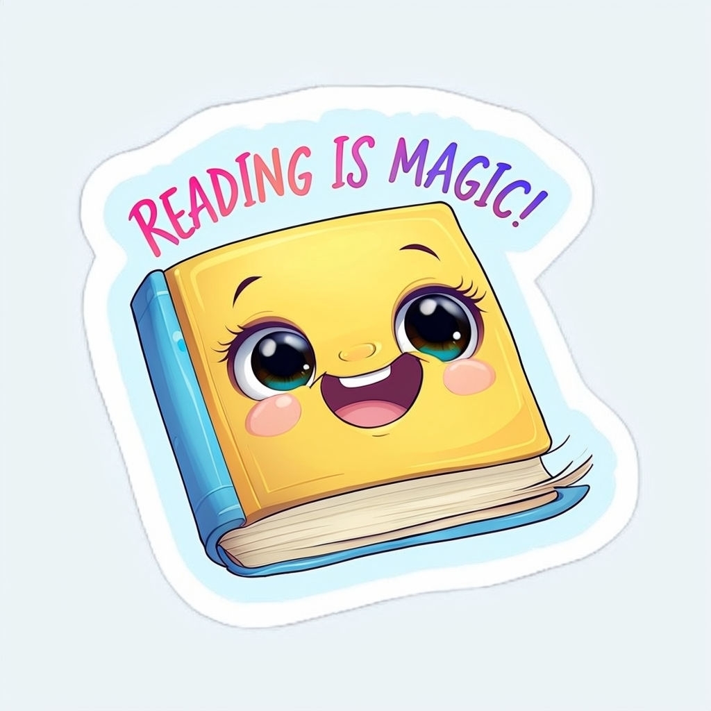 Cheerful Book Character with Reading is Magic Sticker