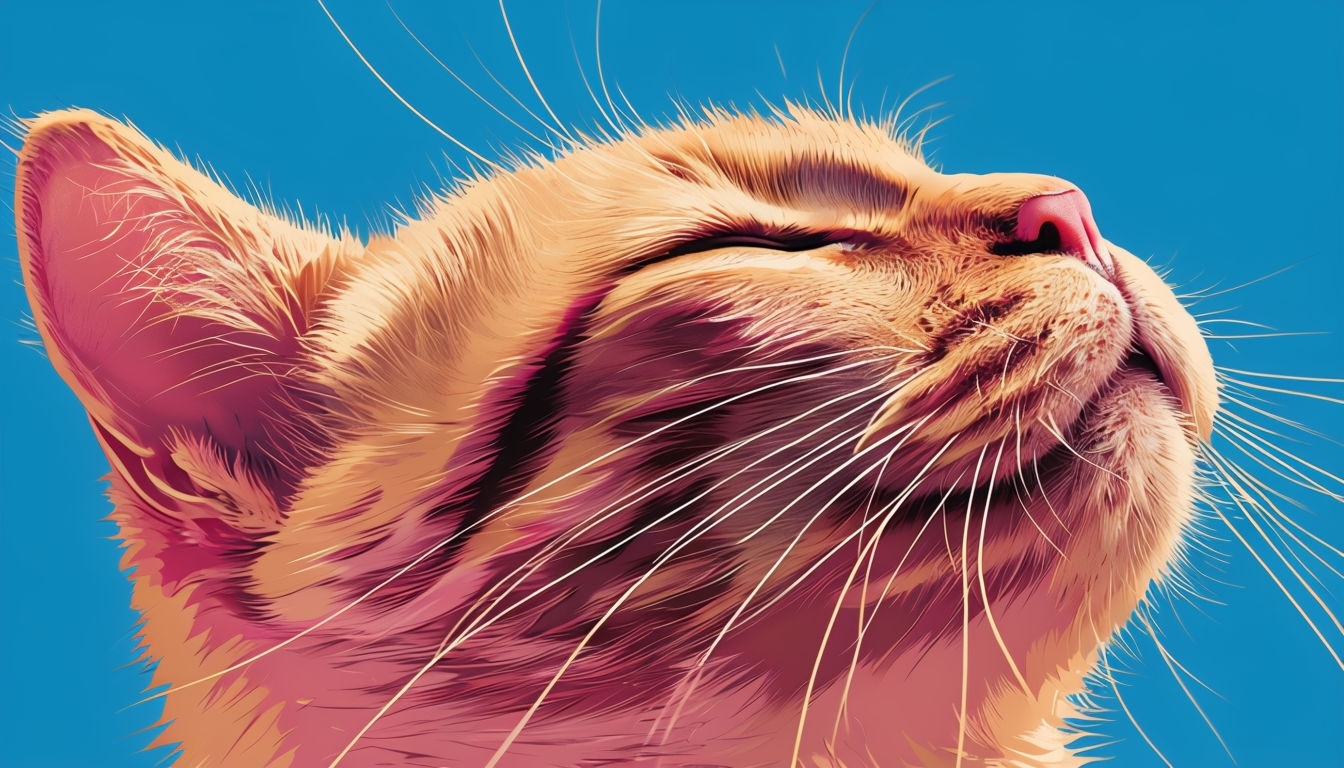 Vibrant Cat Profile Illustration Against Azure Sky Background Virtual Backgrounds