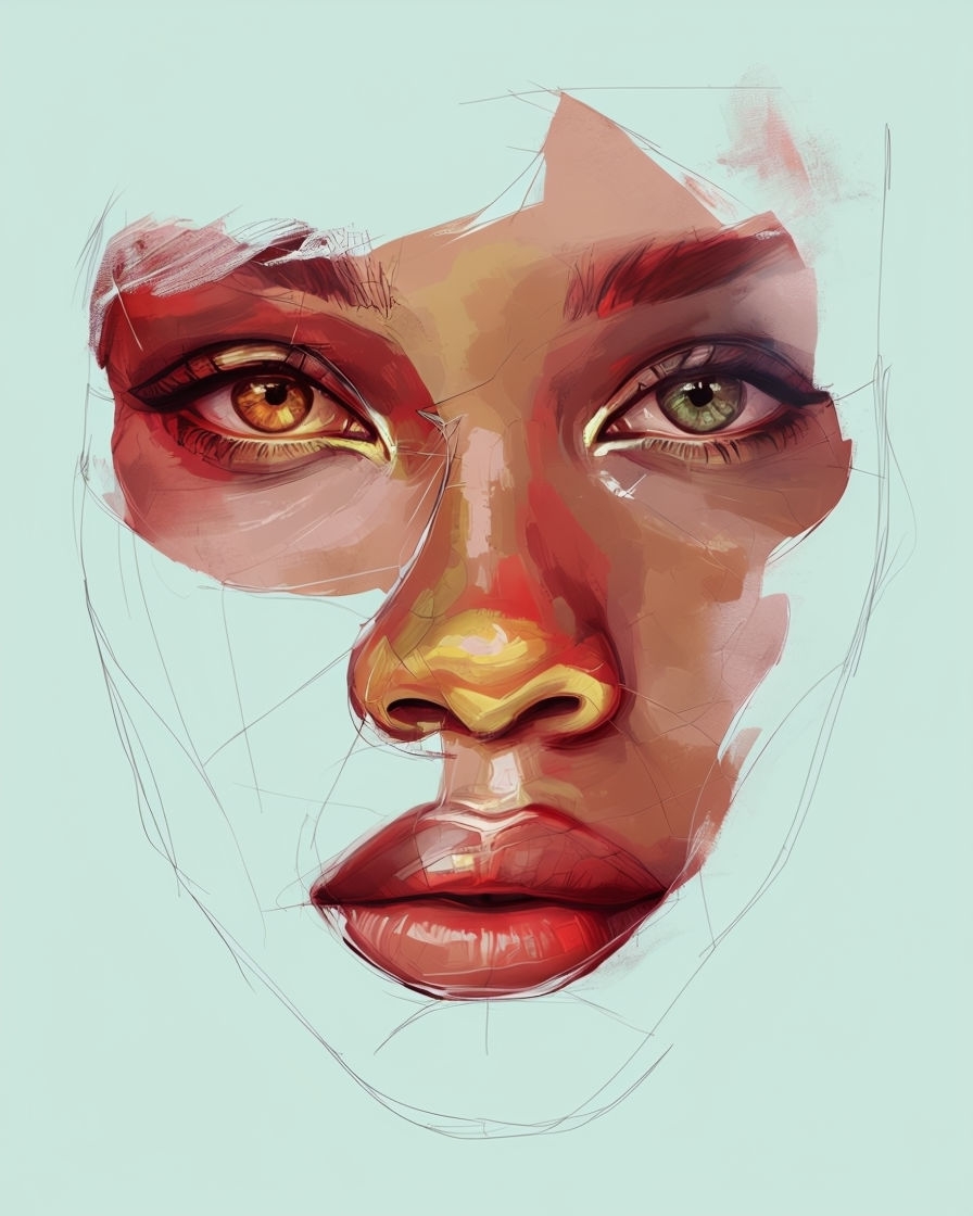 Incomplete Portrait of a Woman's Face in Soft Mint Green Art