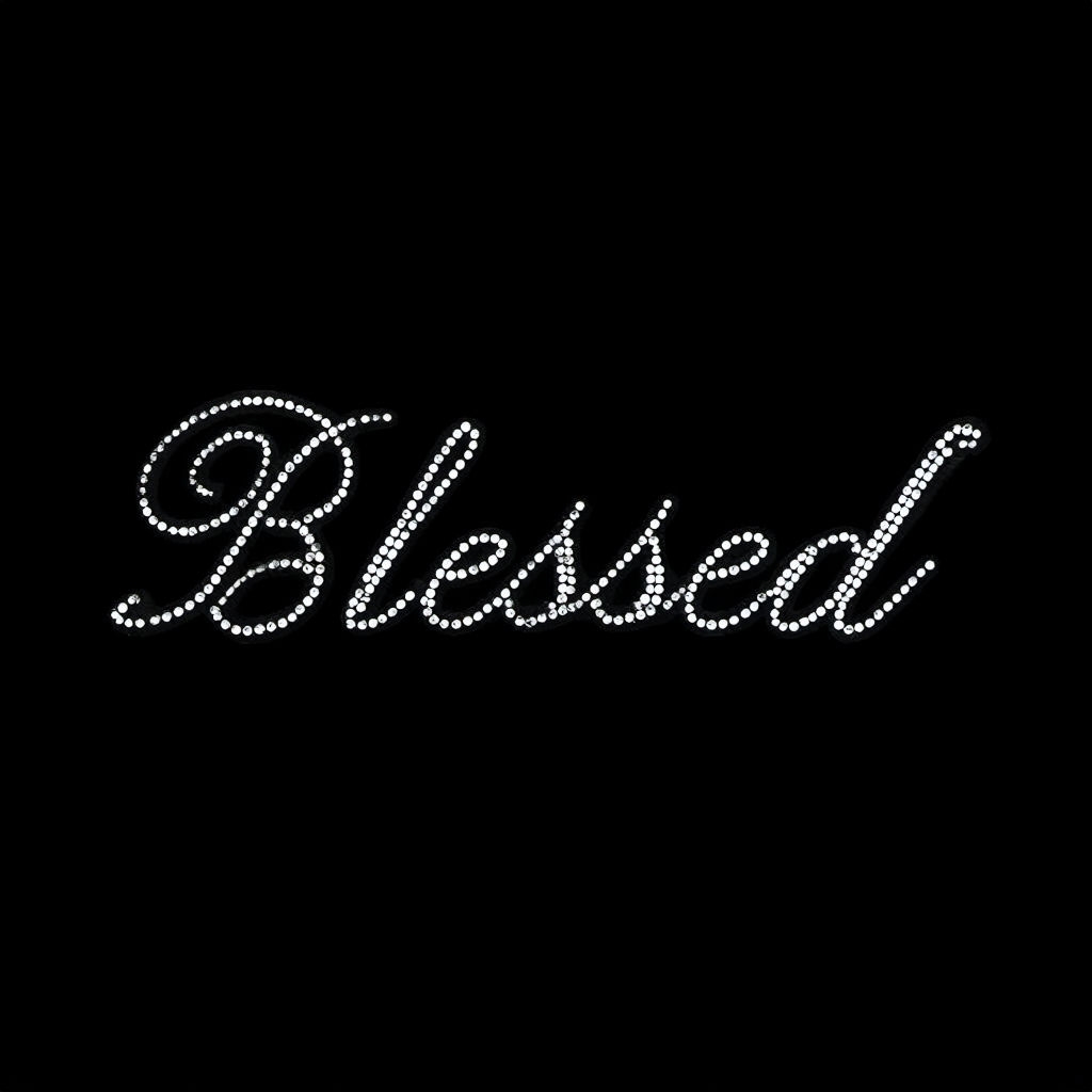 Elegant Rhinestone Blessed Design on Black Minimalist T-Shirt