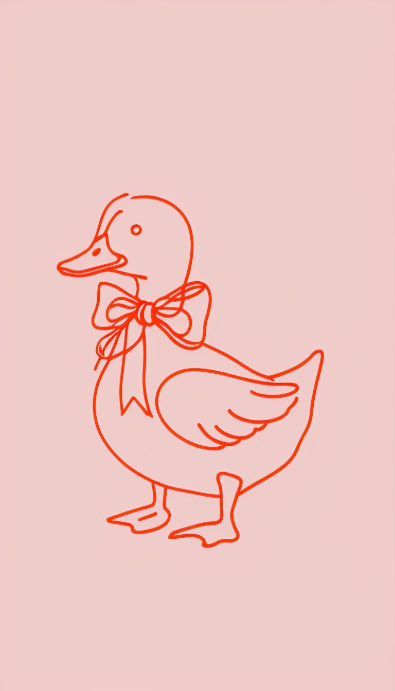 Minimalist Line Art Duck with Bow on Soft Pink Background Phone Case Cover