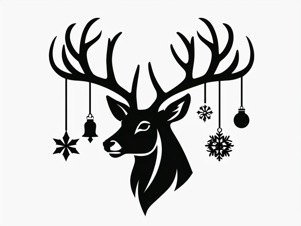 Minimalist Black Deer Silhouette with Christmas Ornaments Poster