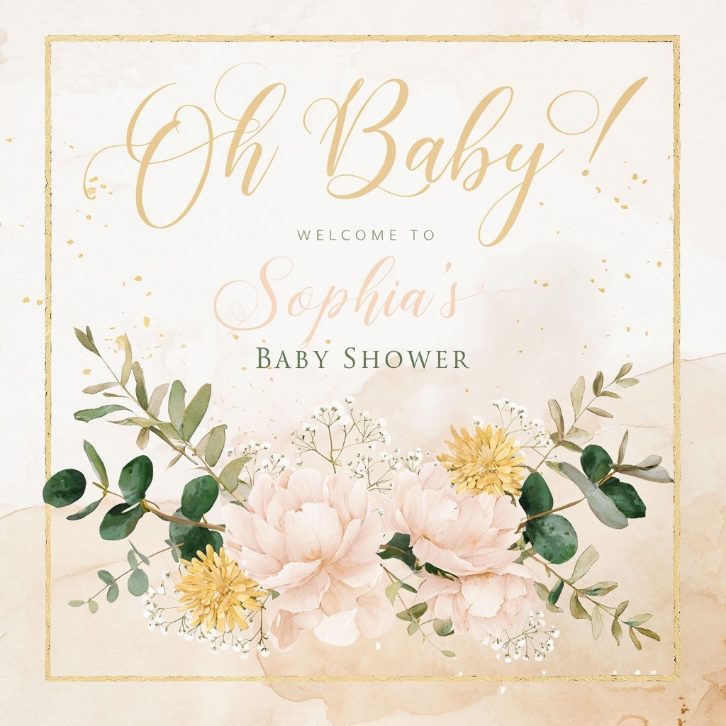 Charming Baby Shower Welcome Sign with Elegant Floral Design Event Sign