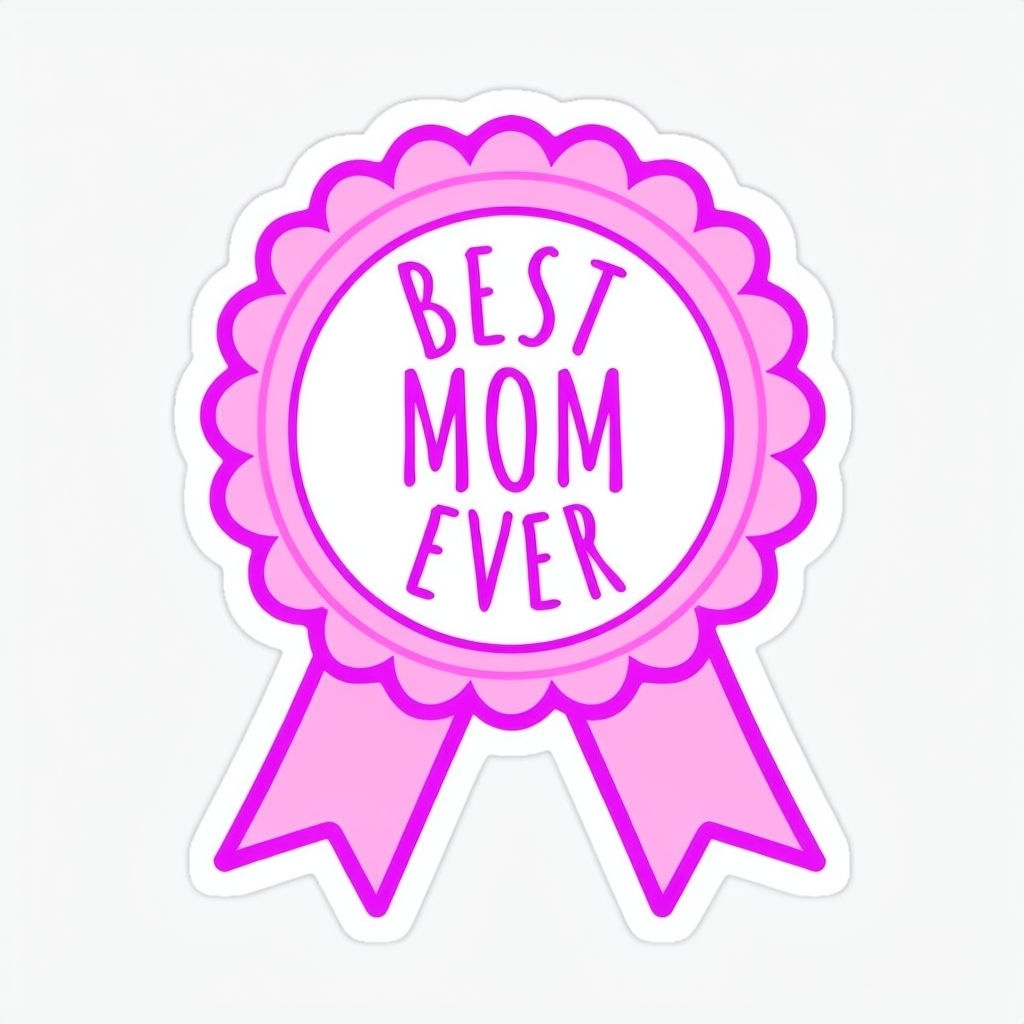 Best Mom Ever Badge Sticker with Ribbons and Scalloped Edges