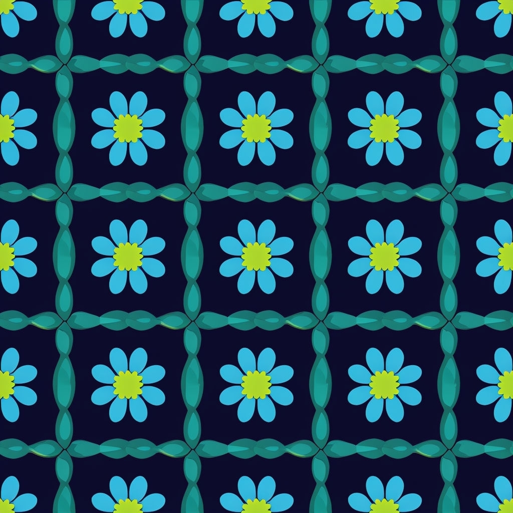 Modern Geometric Flower Pattern on Dark Navy Blue Background Seamless Pattern
