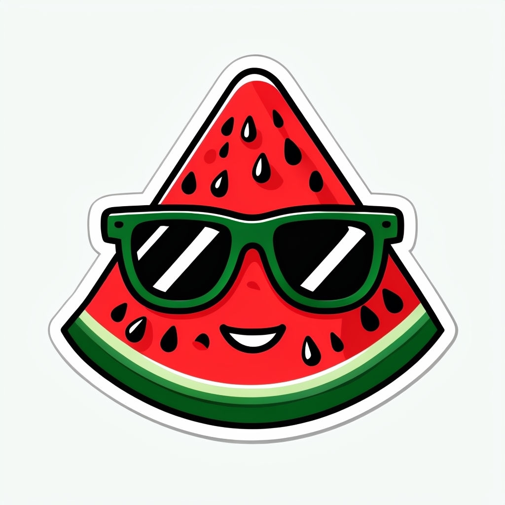 Cheerful Cartoon Watermelon Slice with Sunglasses Sticker