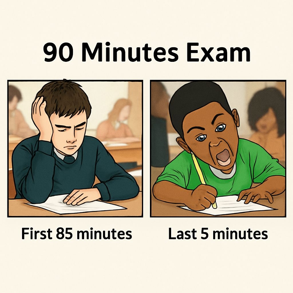 Humorous 90 Minutes Exam Illustration Capturing Student Emotions Meme