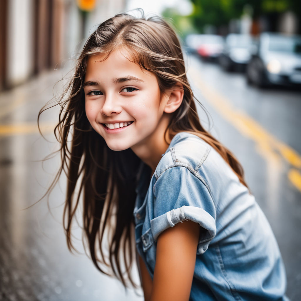 A beautiful 12 years old girl in the middle of the street by Gendos