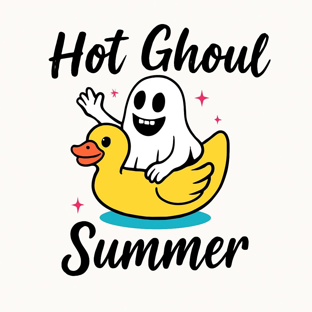 Cheerful Ghost on Yellow Rubber Duck Float Summer Sticker