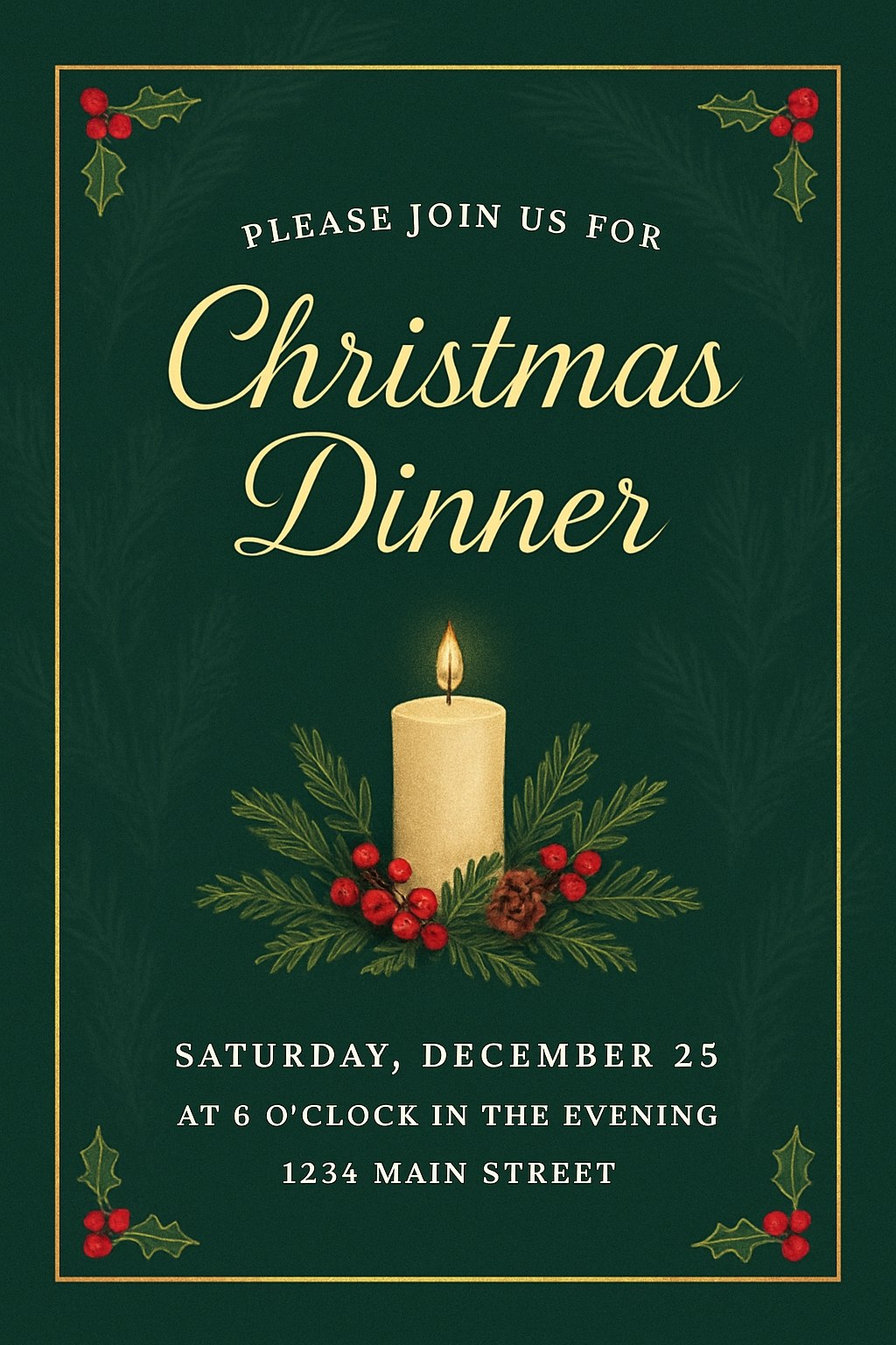 Elegant Christmas Dinner Invitation with Holiday Accents Card