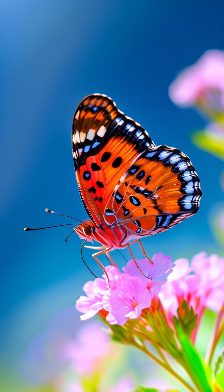 Vibrant Butterfly on Pink Flower Close-Up Photography Mobile Wallpaper