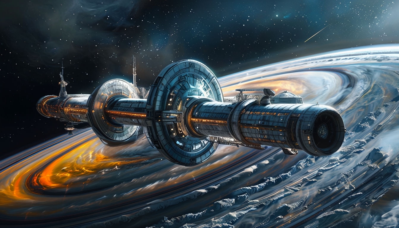 Majestic Space Station Orbiting Colorful Gas Giant Art