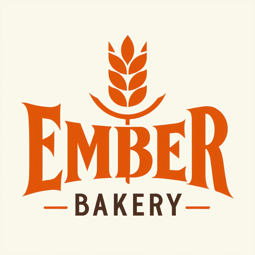 Bold Retro Ember Bakery Logo with Wheat Stalk Design