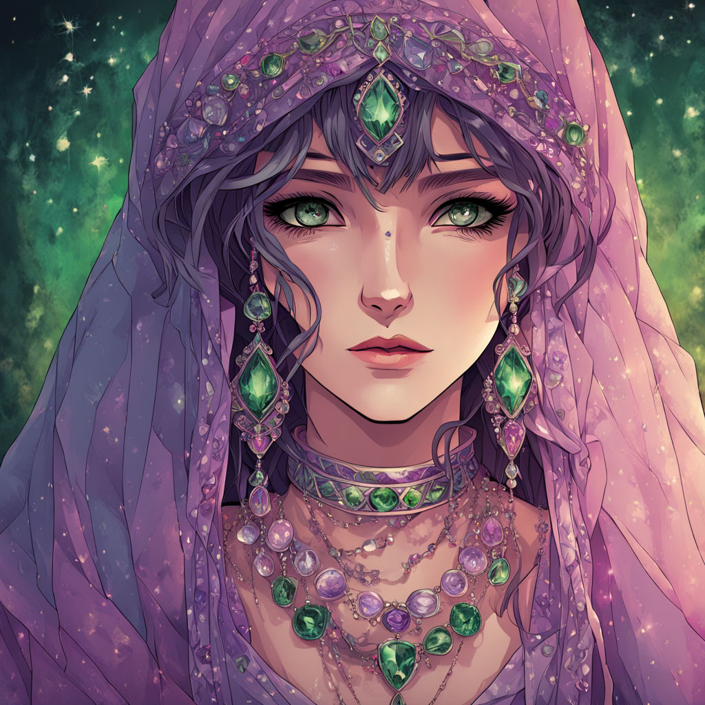 A mystic anime young female gypsy wearing a veil by Carlos Eduardo ...