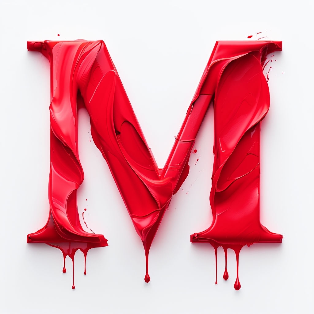 Vibrant Red Glossy Letter M Monogram Art on White Background Monogram