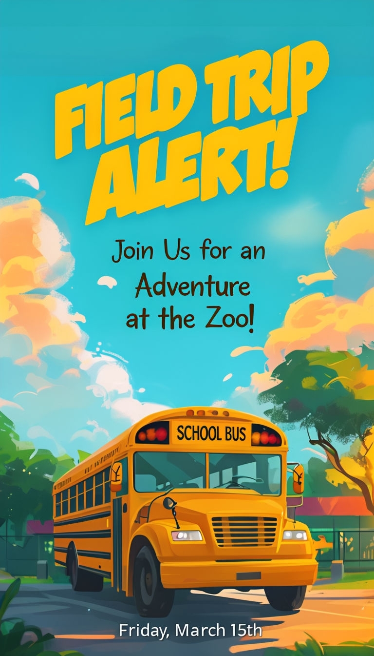 Cheerful School Bus Field Trip Alert Poster