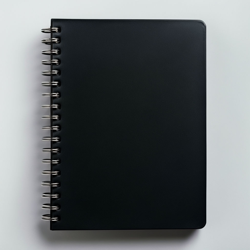 Black Spiral-Bound Notebook on Light Gray Background Mockup