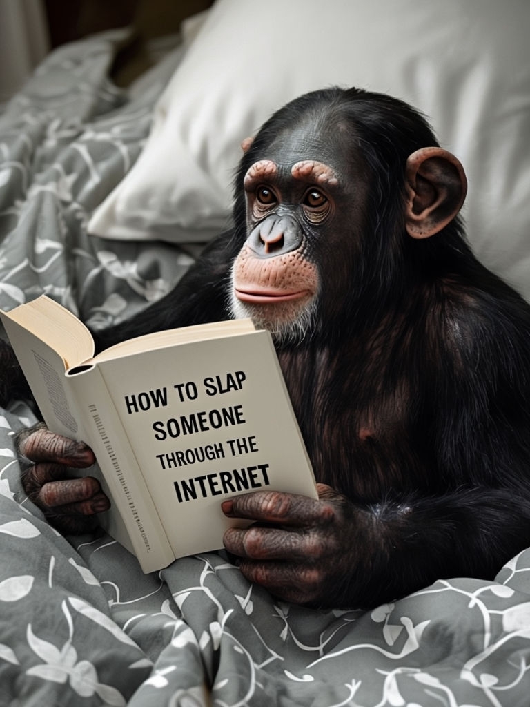 Chimpanzee Reading 'How to Slap Someone' Humorous Meme