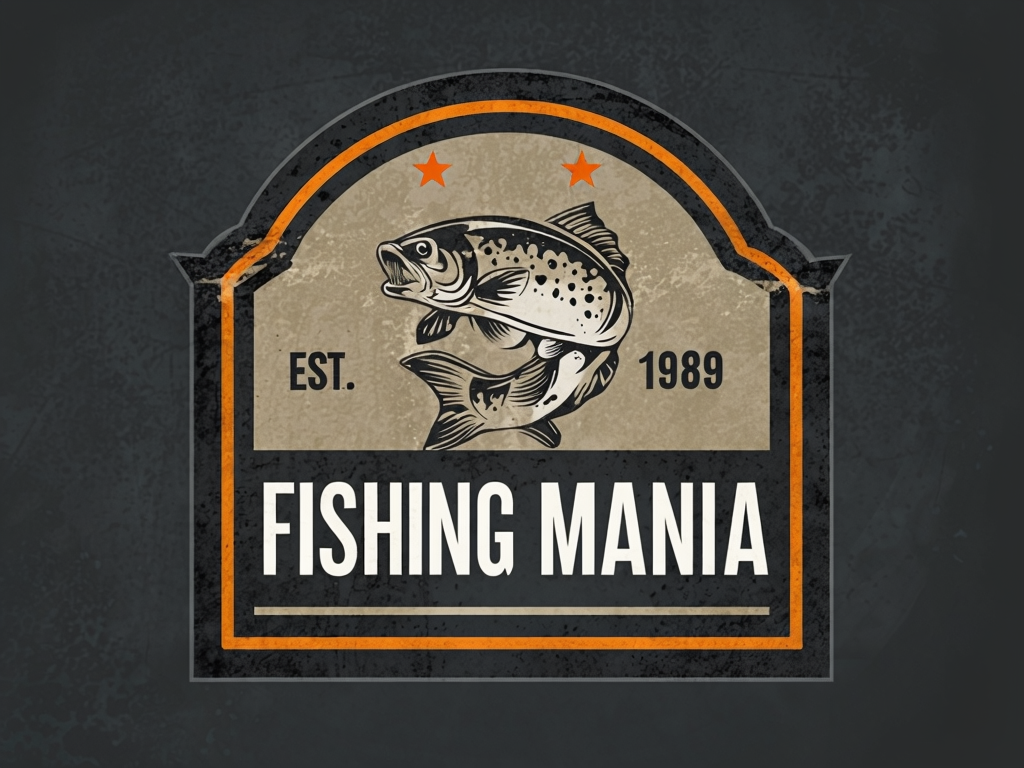 Vintage Fishing Mania Logo with Retro Fish Design