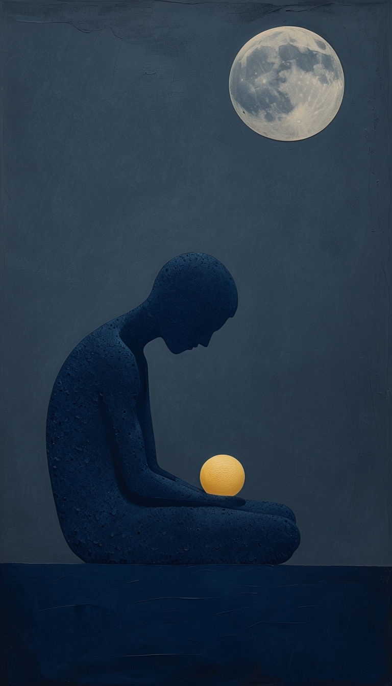 Solitary Contemplation in Indigo and Gold Art