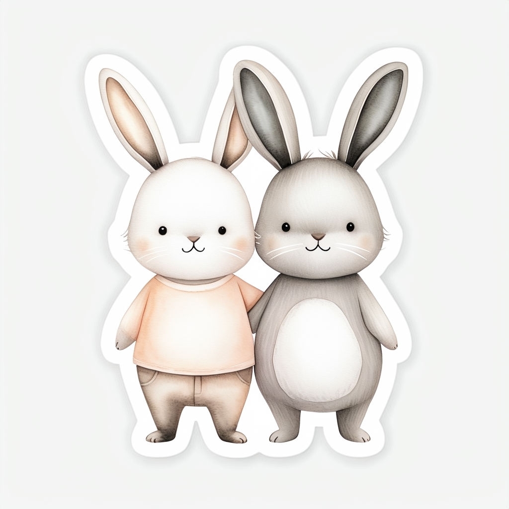 Cute Watercolor Bunny Friends Illustration Sticker