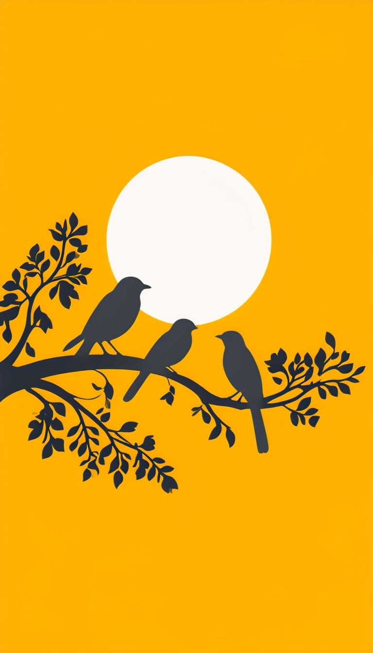 Minimalist Silhouettes of Birds on Branch Mobile Wallpaper