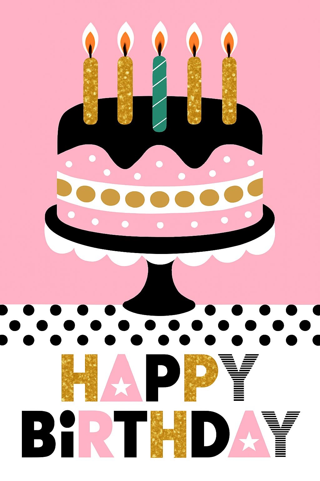 Elegant Black Birthday Cake Illustration Card Design