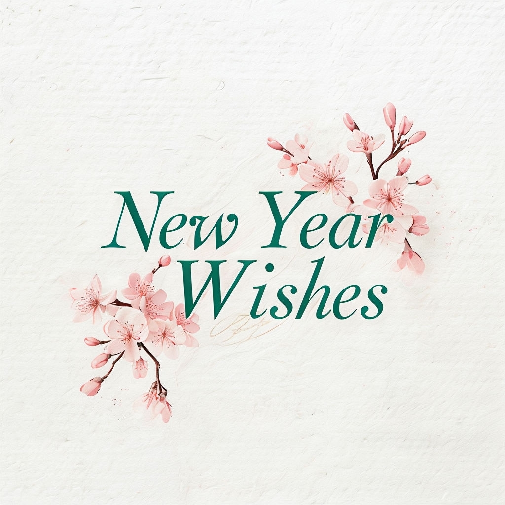 Elegant New Year Wishes Logo with Cherry Blossom Illustrations