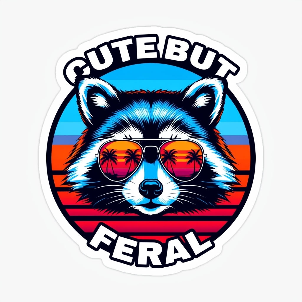 Cute But Feral Raccoon with Sunglasses Vibrant Sticker