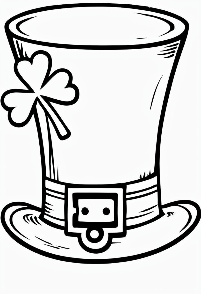 Classic Irish Top Hat with Shamrock Line Drawing Coloring Book Pages