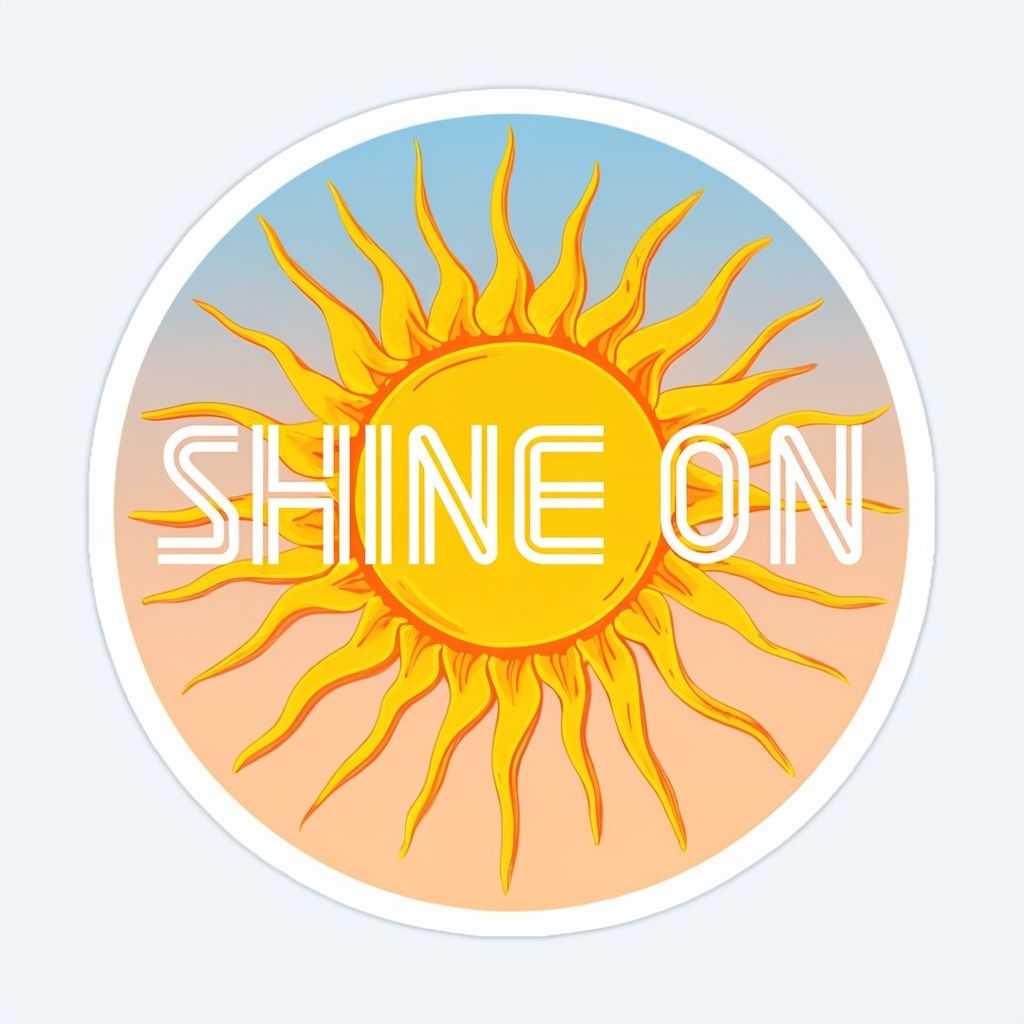 Vibrant Sunshine "Shine On" Circular Sticker Design